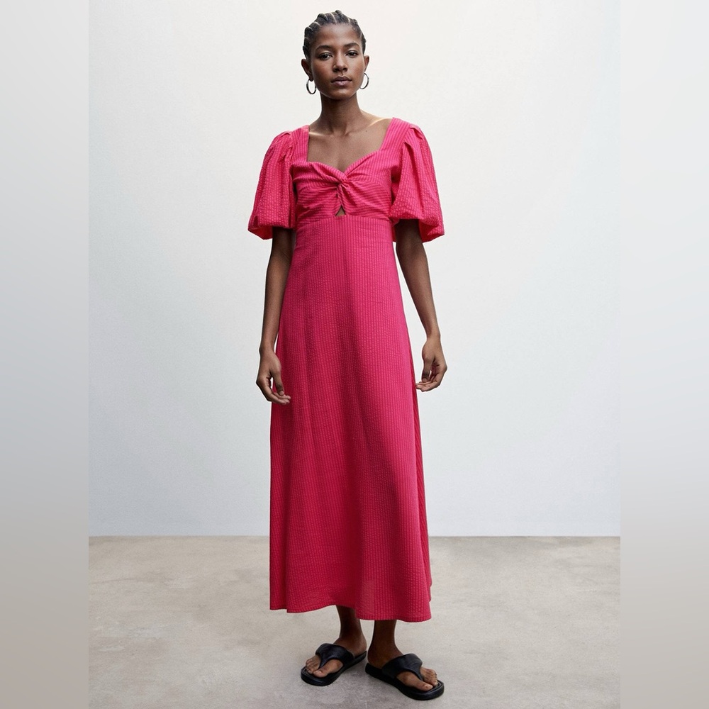 Pink Puff Sleeves Maxi Dress
